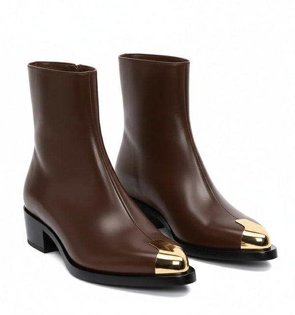 Punk Leather Boots Golden Toe