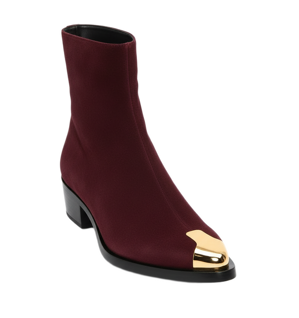 Punk Suede Golden Toe Boots - Burgundy