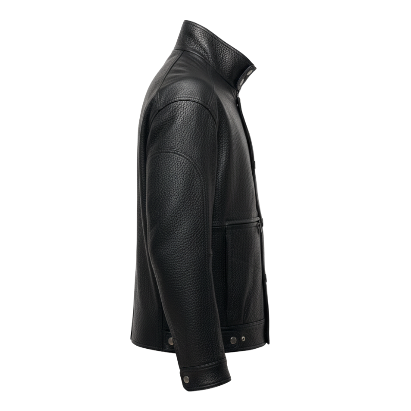 Obsidian High-Neck Pebbled Leather Jacket
