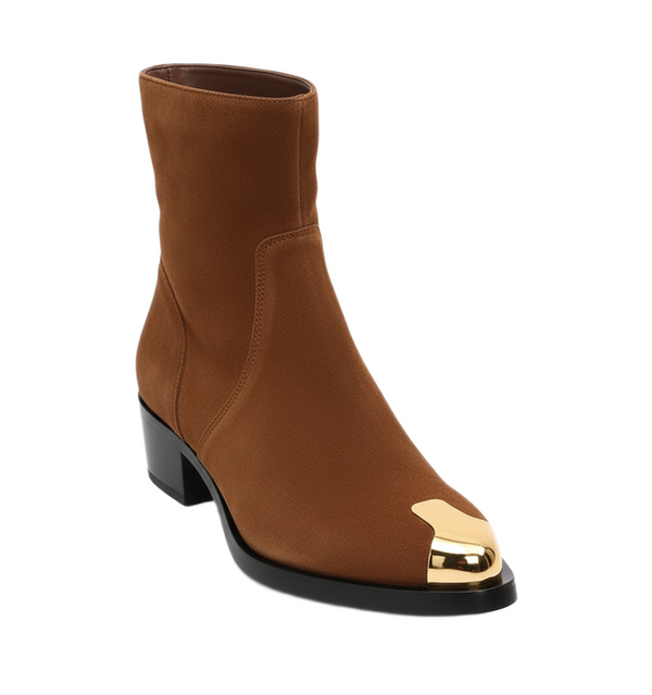 Punk Suede Golden Toe Boots - Brown