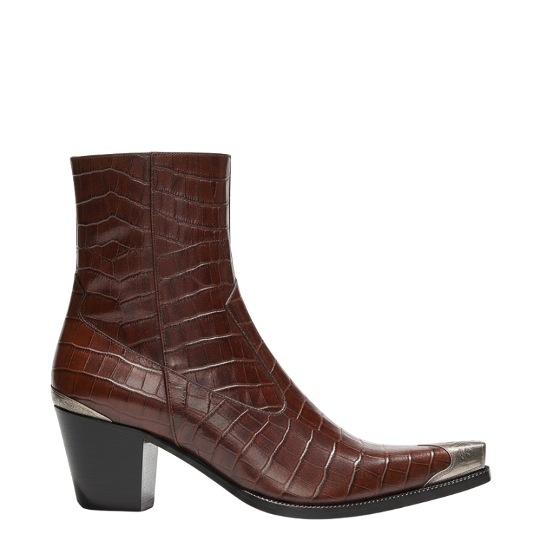 Metal-Toe Croc Textured Boots