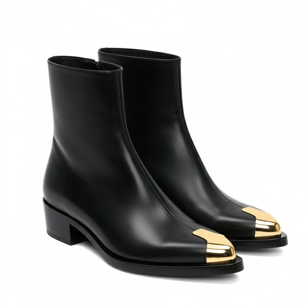 Punk Leather Boots Golden Toe