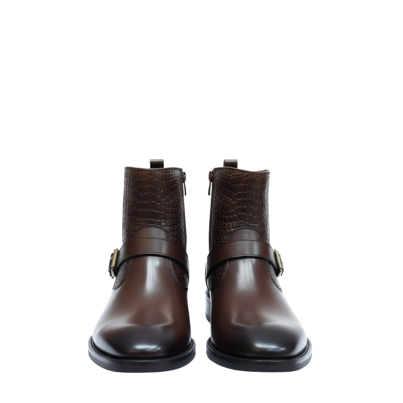 Italian Croco Buckle Ankle Boots