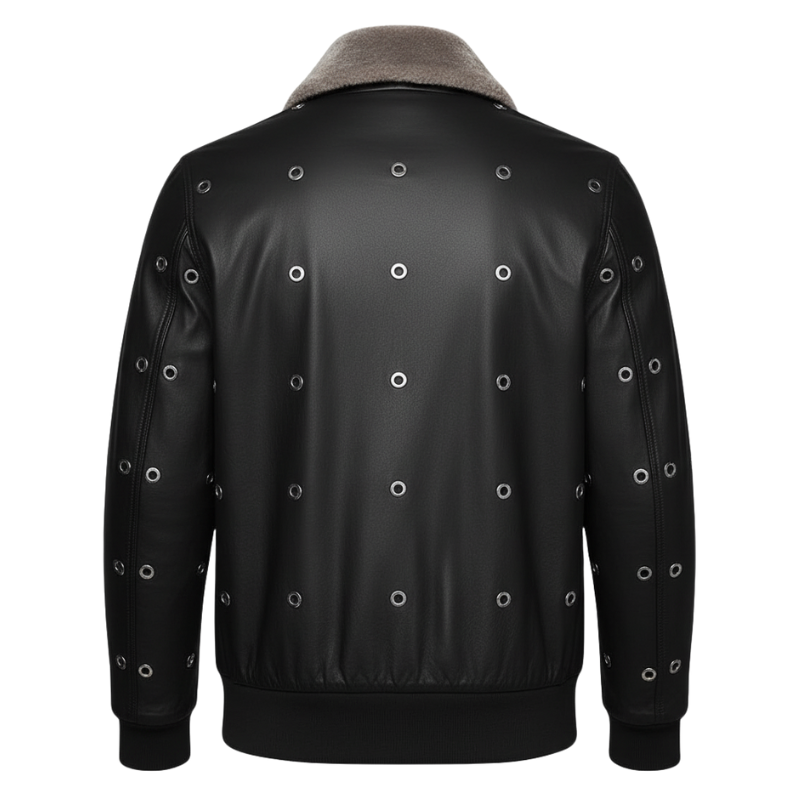 Rogue Fur-Collar Studded Leather Jacket