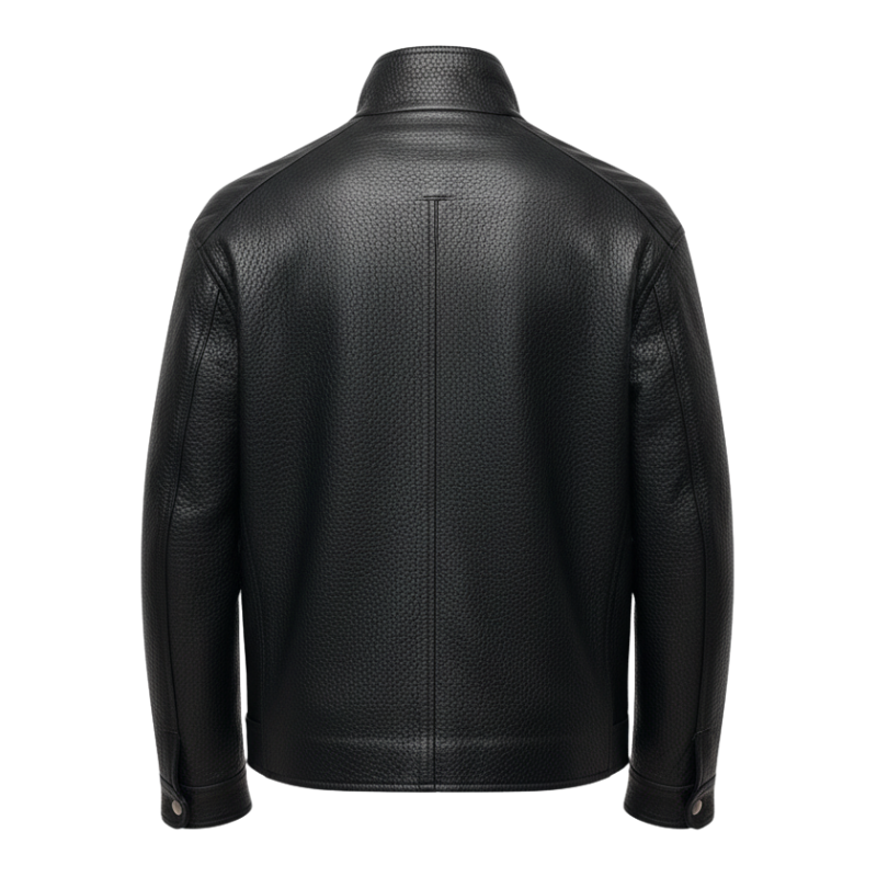 Obsidian High-Neck Pebbled Leather Jacket