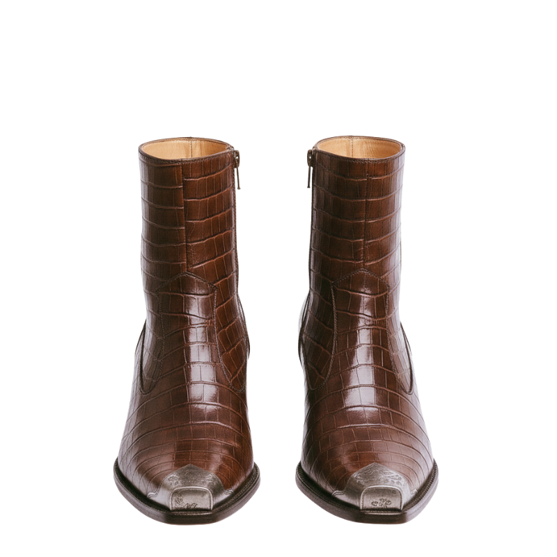 Metal-Toe Croc Textured Boots
