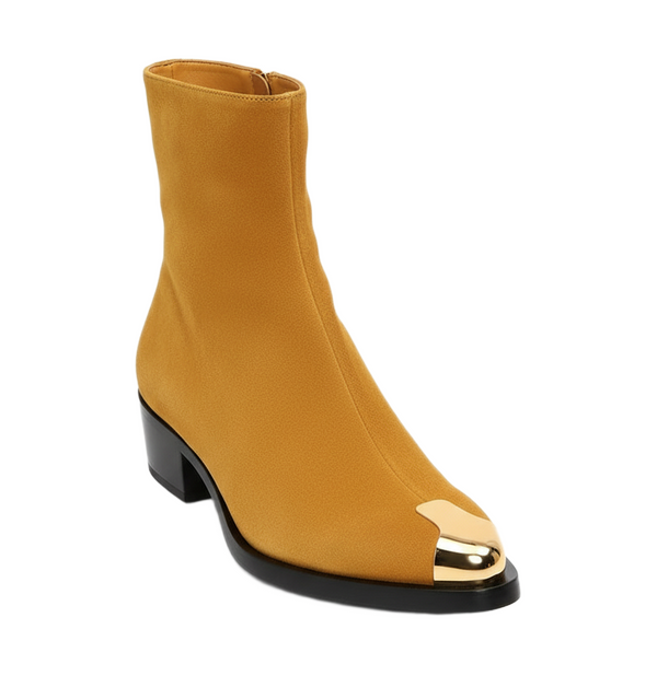 Punk Suede Golden Toe Boots - Mustard
