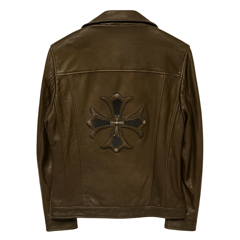 Cross Patch Leather Biker Jacket