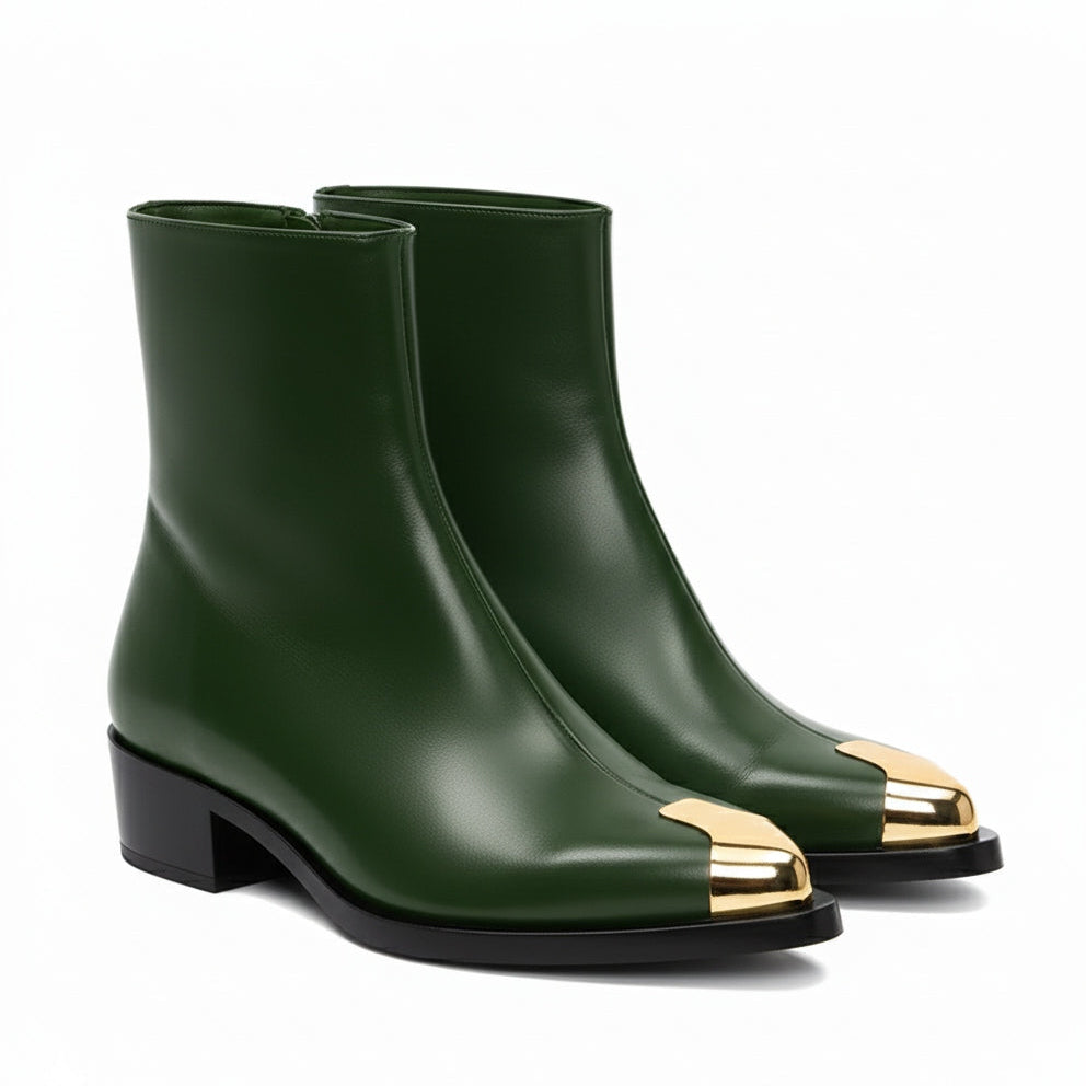 Punk Leather Boots Golden Toe Black