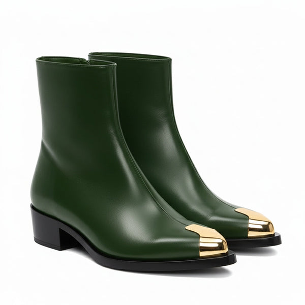 Punk Leather Boots Golden Toe