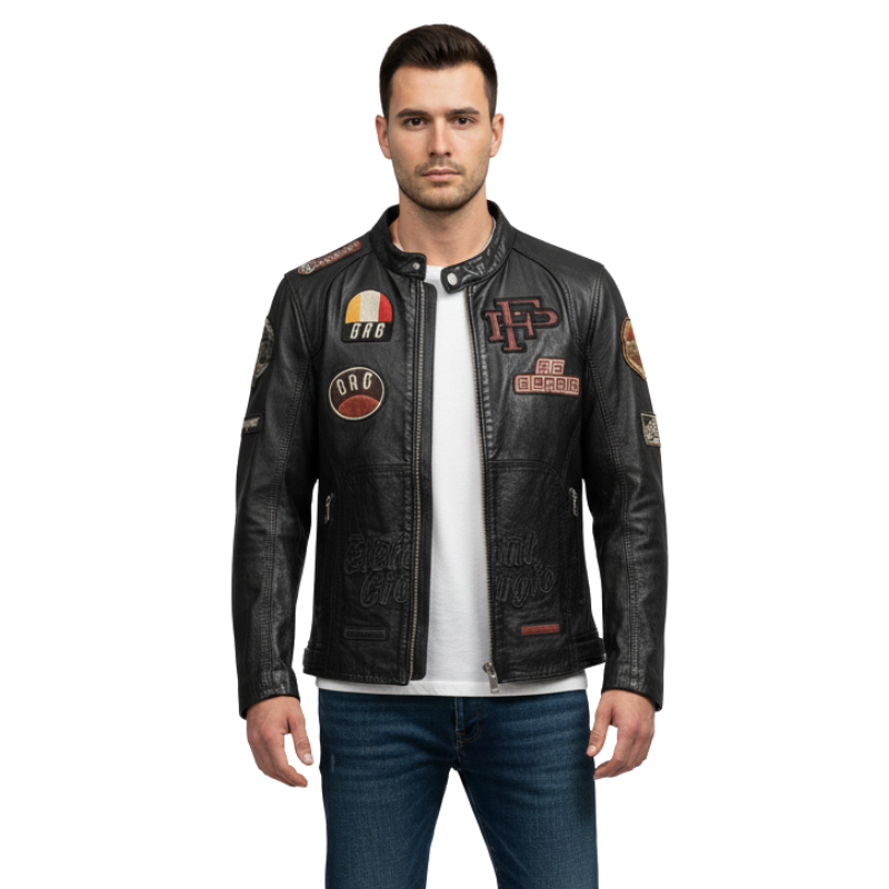 Retro Patchwork Rider Leather Jacket