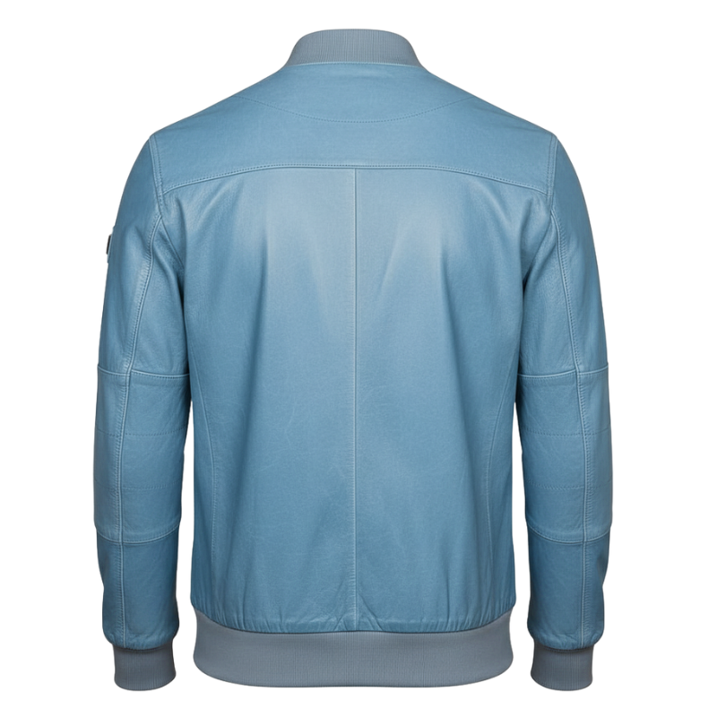 Arctic Sky Luxe Leather Bomber Jacket