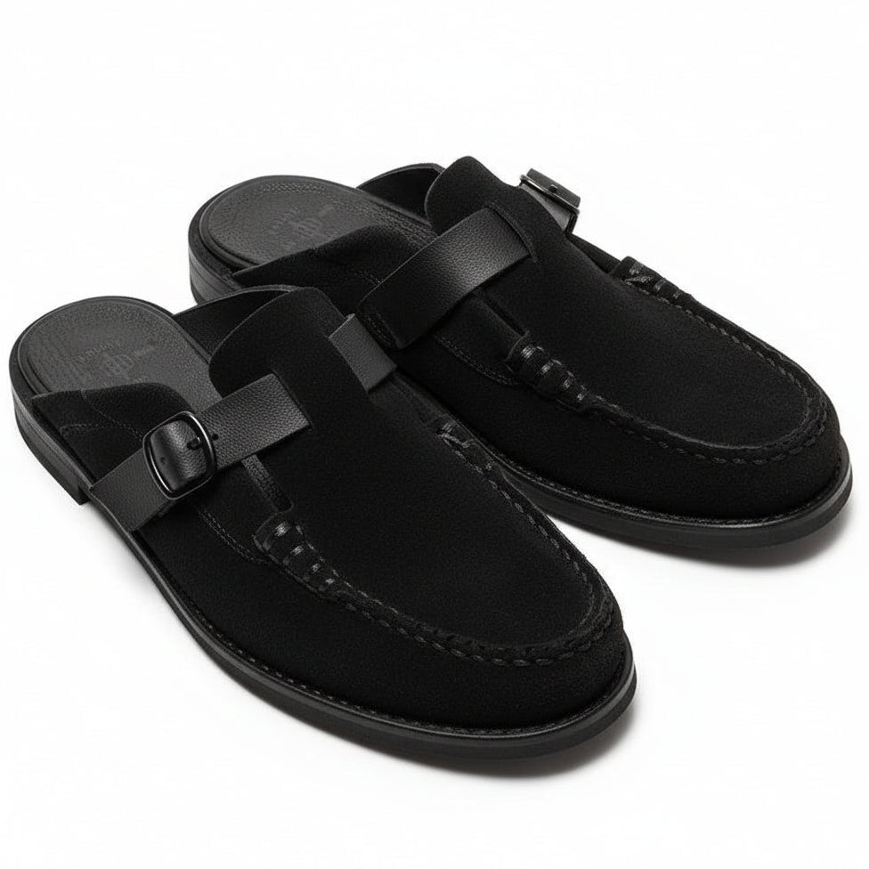 Men's Dark Buckle-strap Mule Loafer