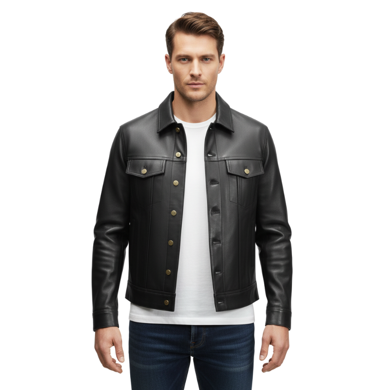 Luxury Noir Heritage Leather Trucker Jacket