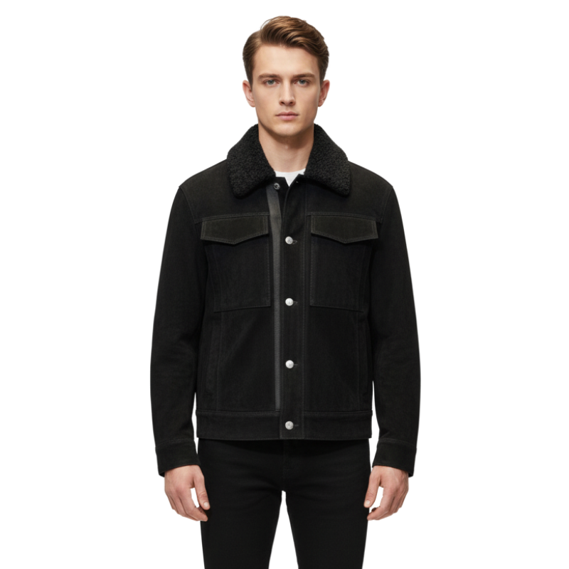 Shadow Black Suede Shearling Jacket