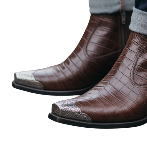 Metal Toe Croc Textured Boots