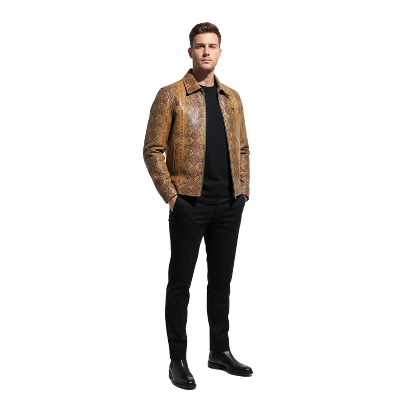 Men's Python Leather Bomber Jacket