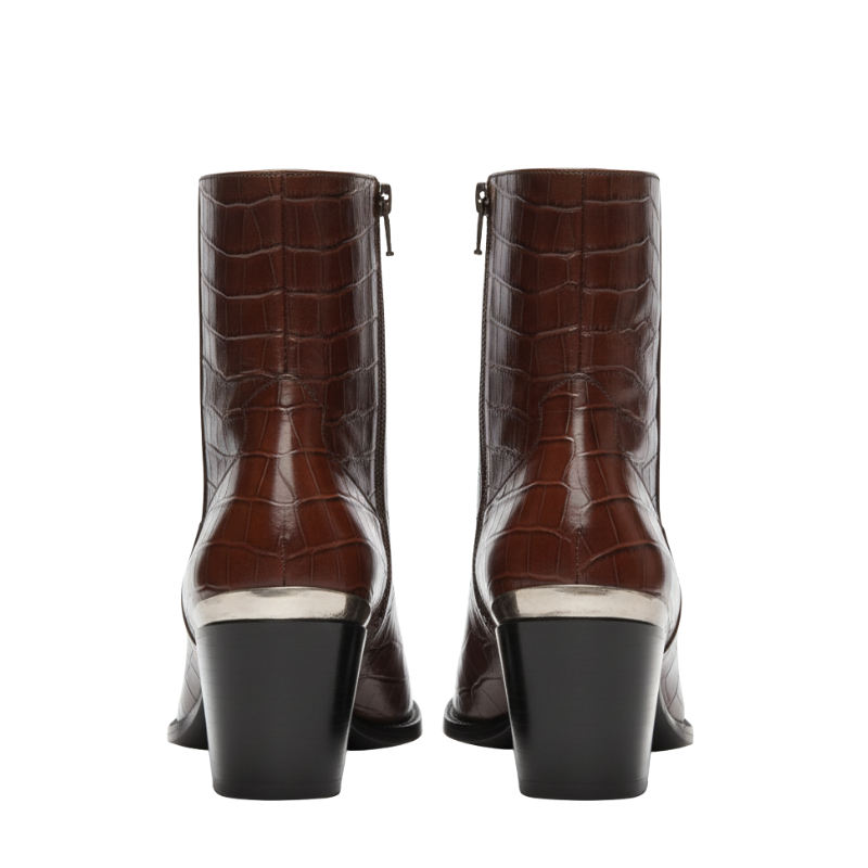 Metal-Toe Croc Textured Boots