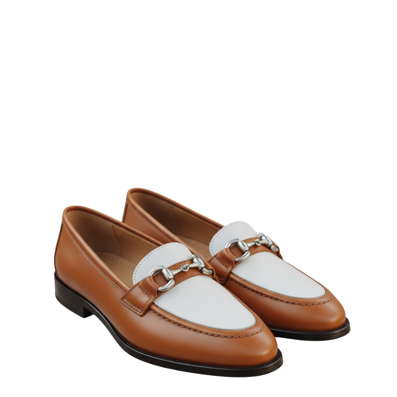 Luxury Cognac Ivory Bit Buckle Loafers