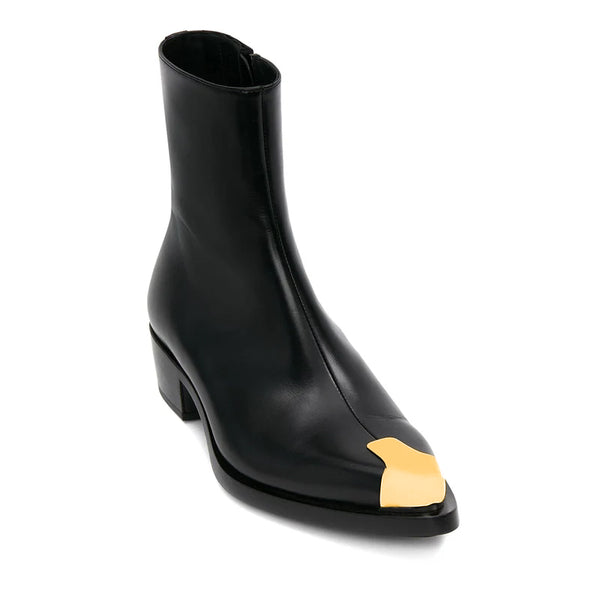 Punk Leather Boots Golden Toe