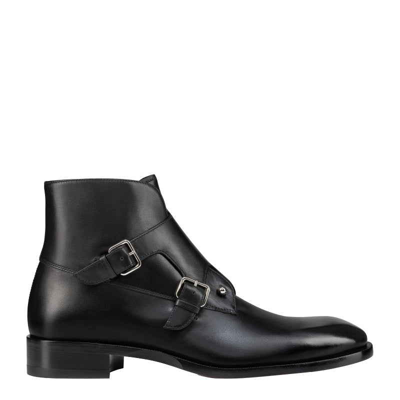 Luxury Double Monk Strap High top Polished Leather Boots with Silver Buckles