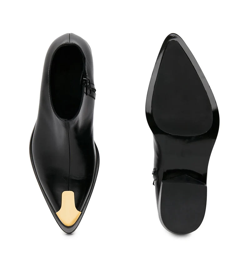 Punk Leather Boots Golden Toe Black – Italian Shoes Company
