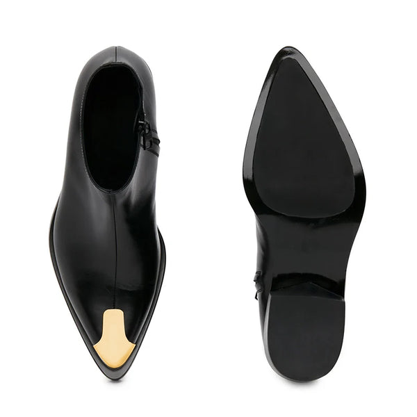 Punk Leather Boots Golden Toe