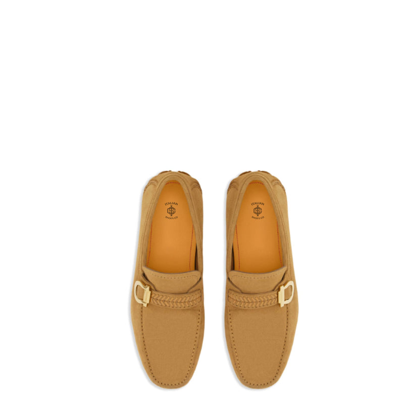 Tan suede driving loafer for men