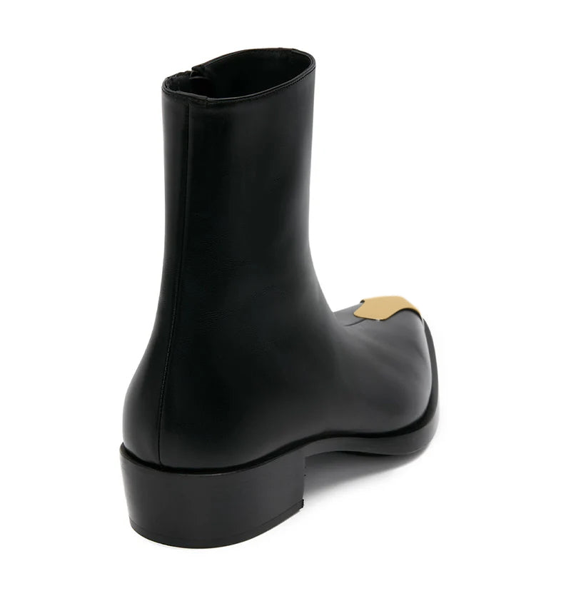 Punk Leather Boots Golden Toe Black