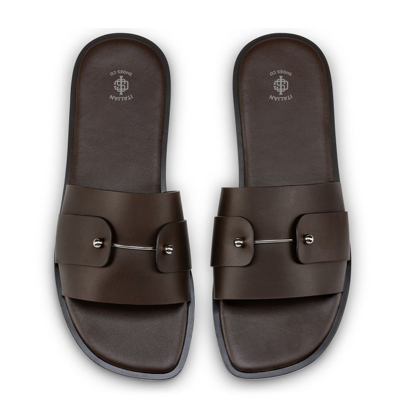 Men Slip On Brown Leather Comfort Sandal