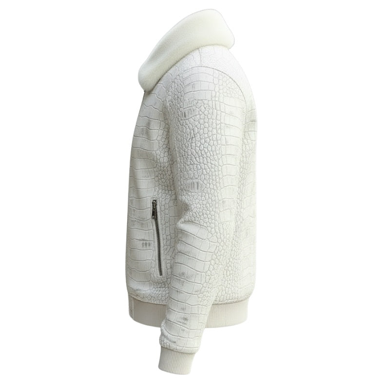 Arctic Croc-Embossed Fur-Collar Jacket