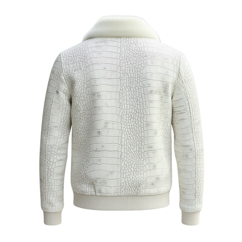 Arctic Croc-Embossed Fur-Collar Jacket