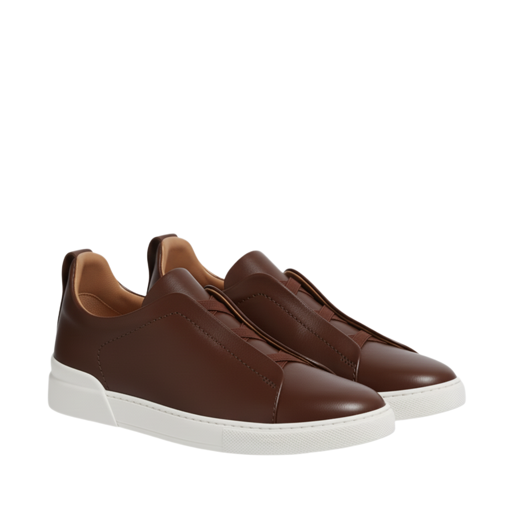 Luxury Edition Triple Stitch Leather Tan Sneaker for Men's