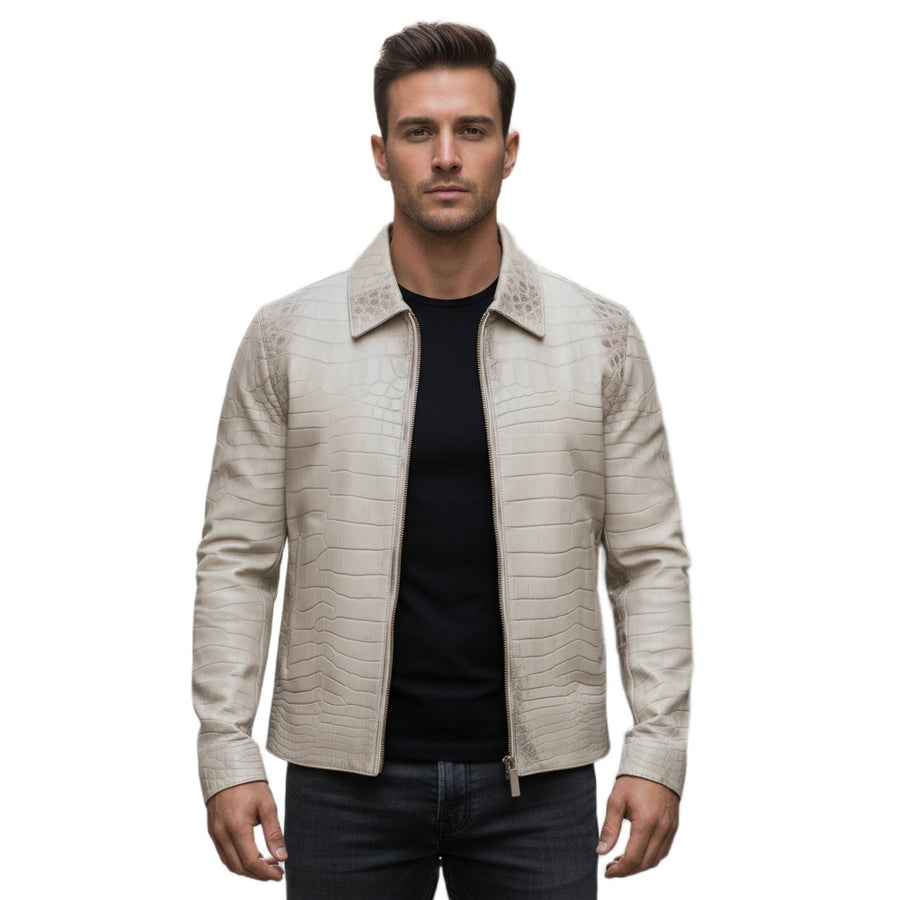 Men s Croc Embossed Luxury Leather Zip Jacket