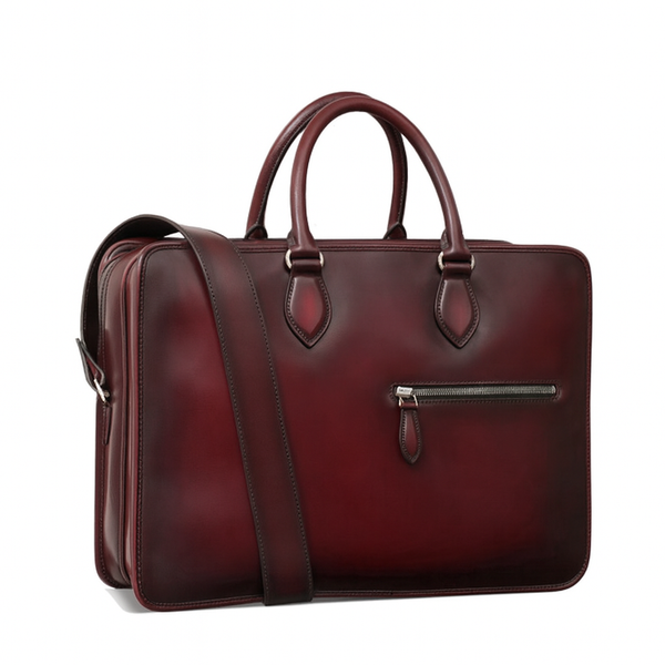 Grained Leather Burgundy Satchel - Burgundy