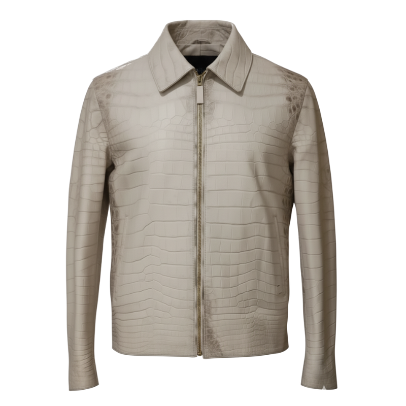 Men s Croc Embossed Luxury Leather Zip Jacket