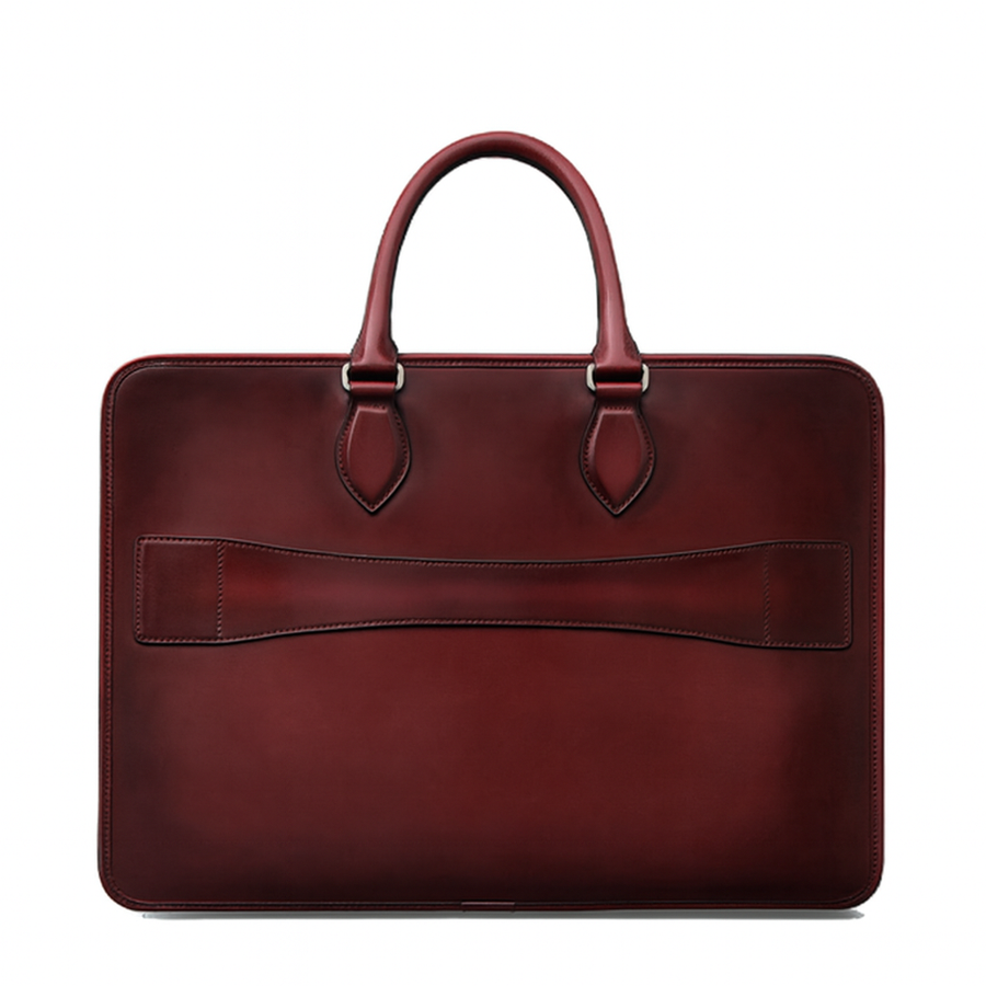 Grained Leather Brown Satchel Bag