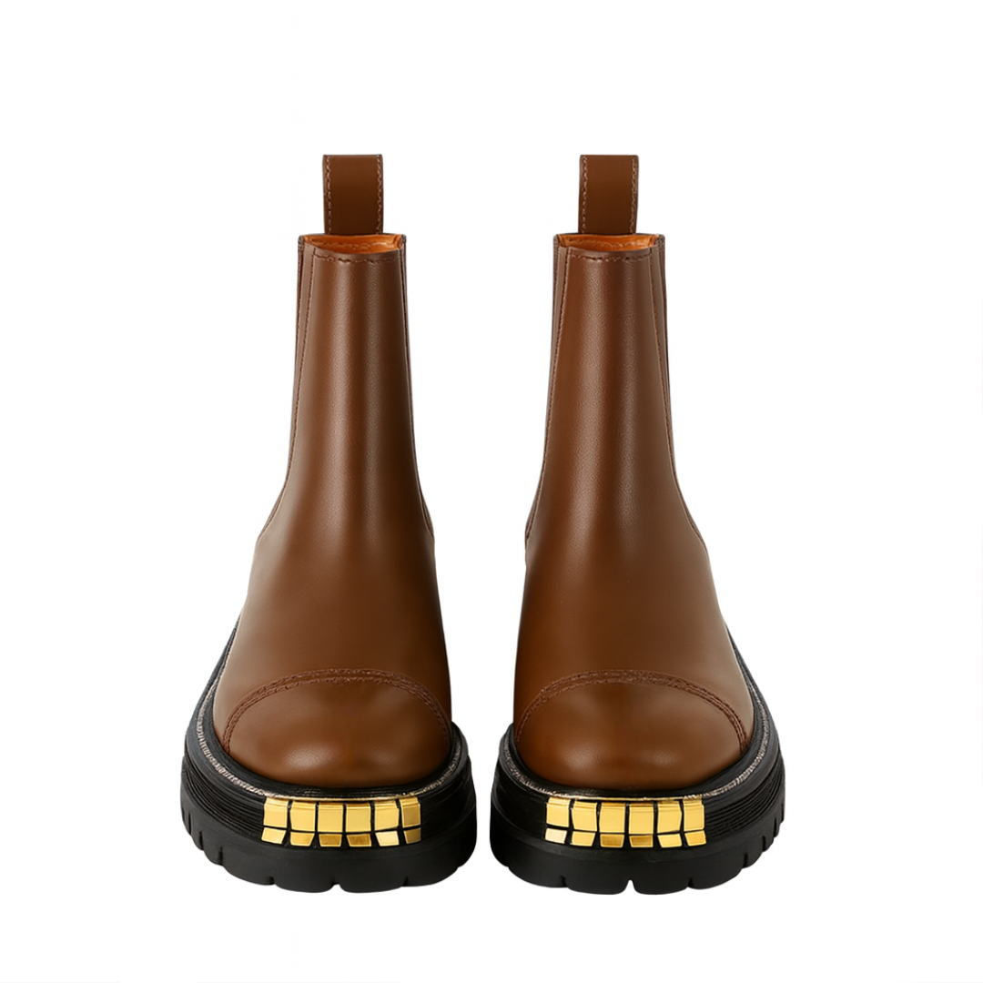 Luxury Black Ankle Boots for Womens with Gold-accent Toe Detail