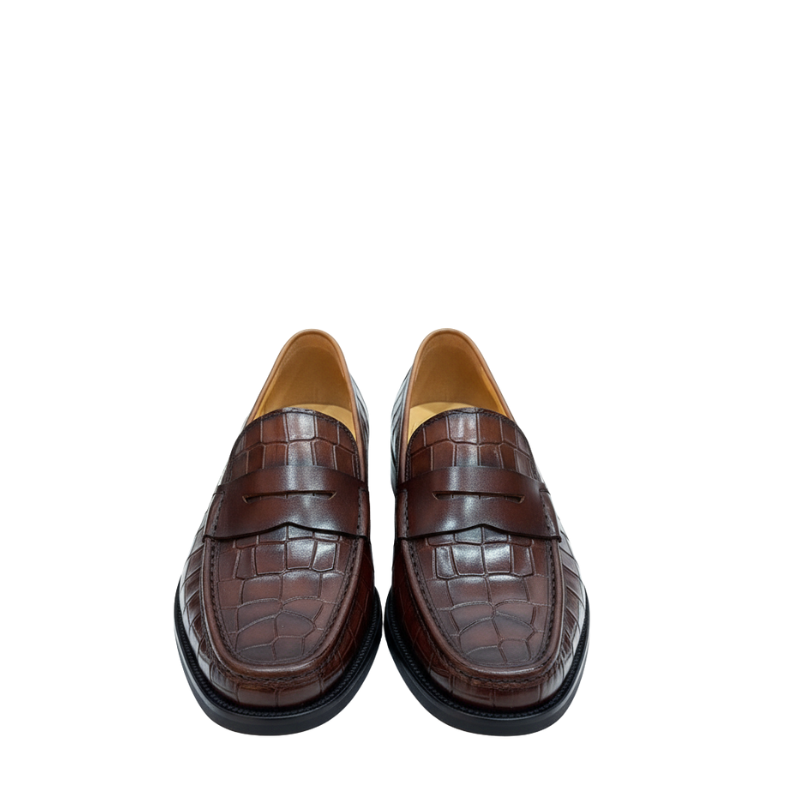 Royal Cognac Croco Penny Loafers