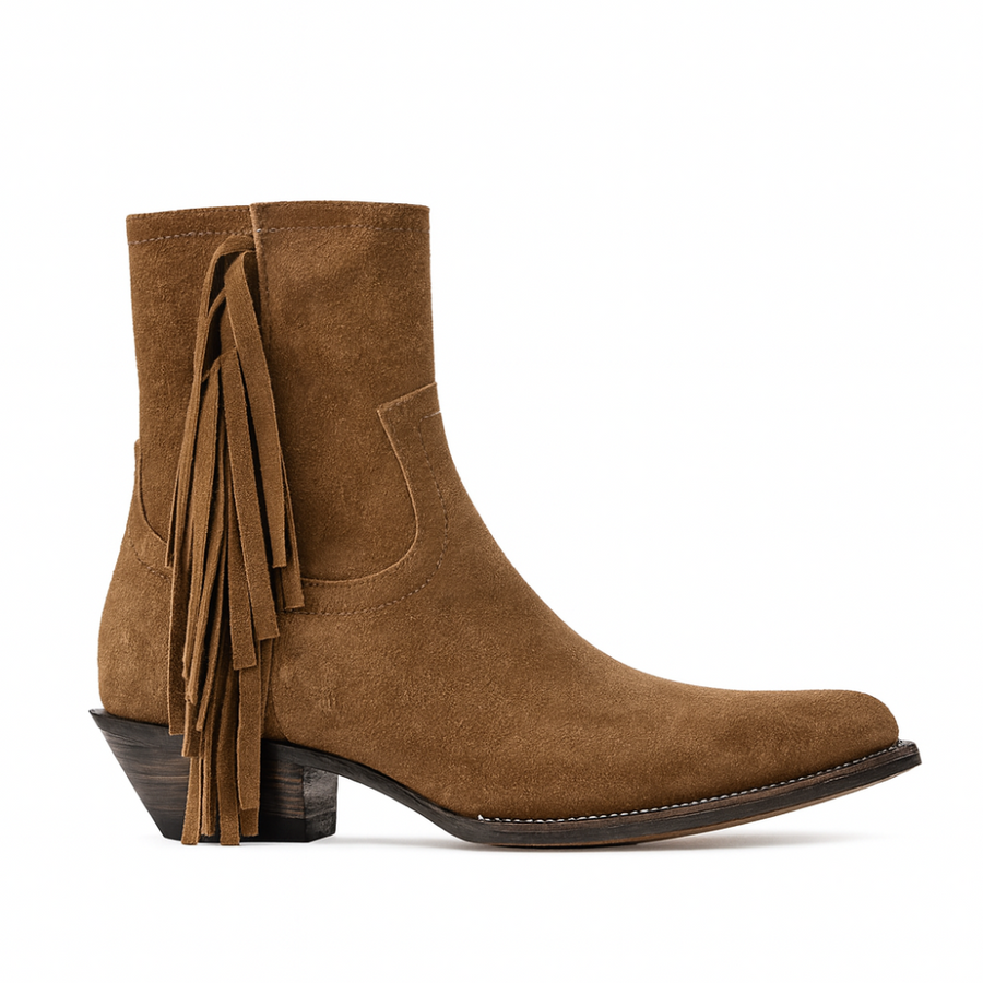 Mens Suede Fringe Side Zipper Boot