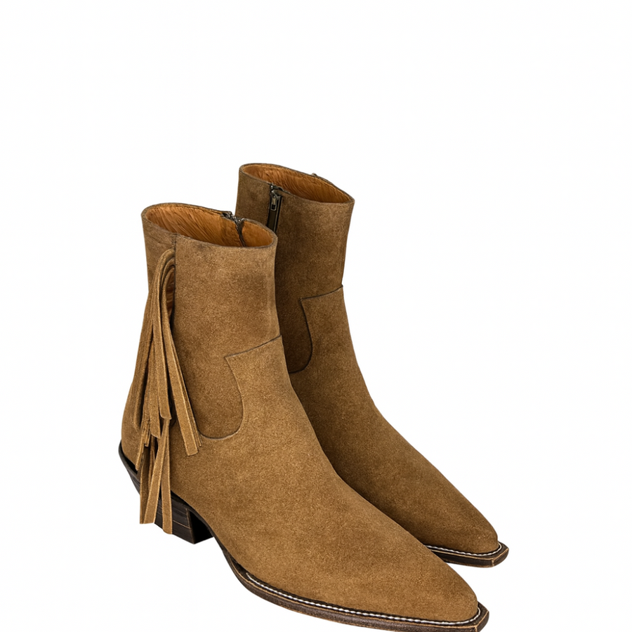 Mens Suede Fringe Side Zipper Boot