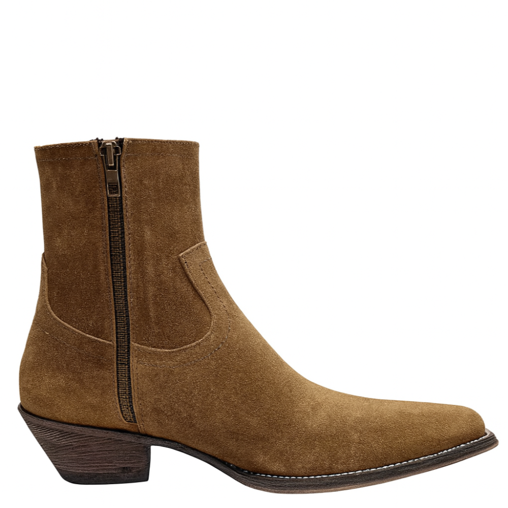 Mens Suede Fringe Side Zipper Boot