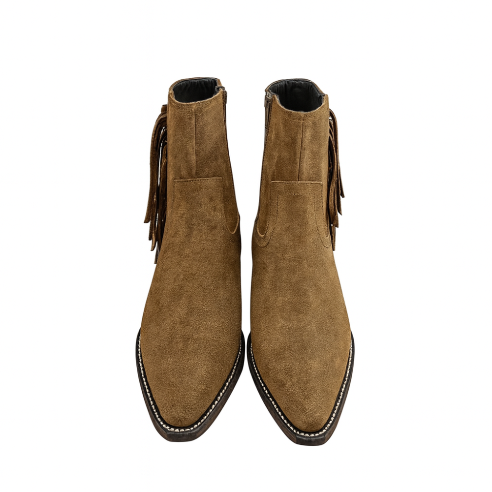 Mens Suede Fringe Side Zipper Boot