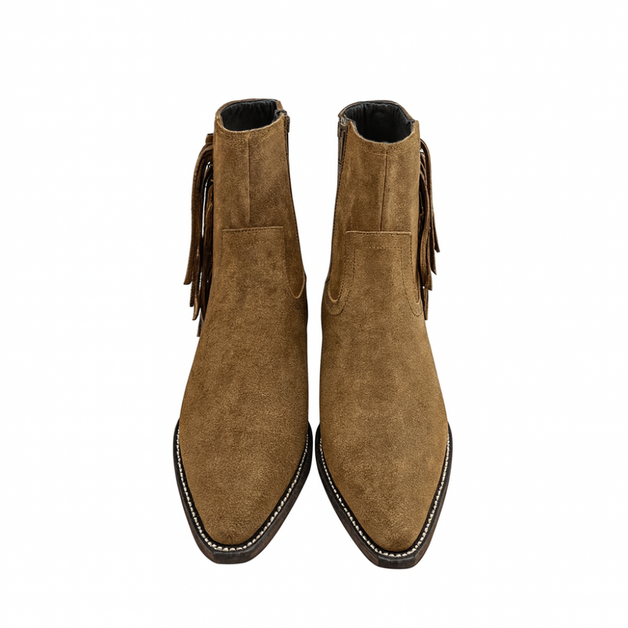 Mens Suede Fringe Side Zipper Boot
