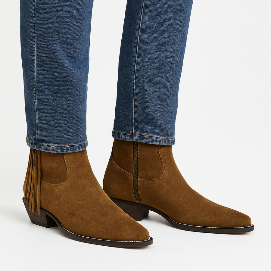 Mens Suede Fringe Side Zipper Boot
