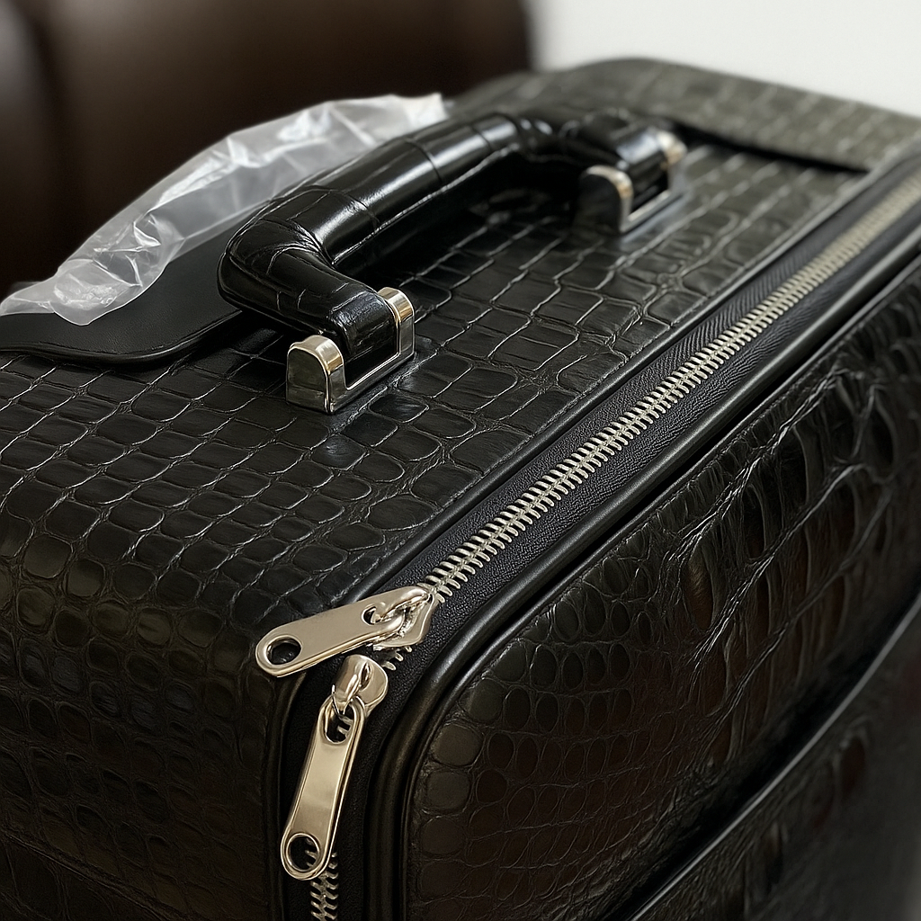 Crocodile Leather Luggage Trolley Bag