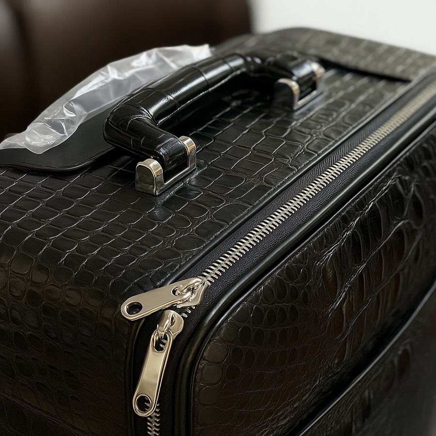 Italian Noir Crocodile Leather Edition Trolley Travel Bag