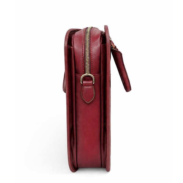 Men s Multifunctional Leather Luxury Briefcase Bag - Burgundy