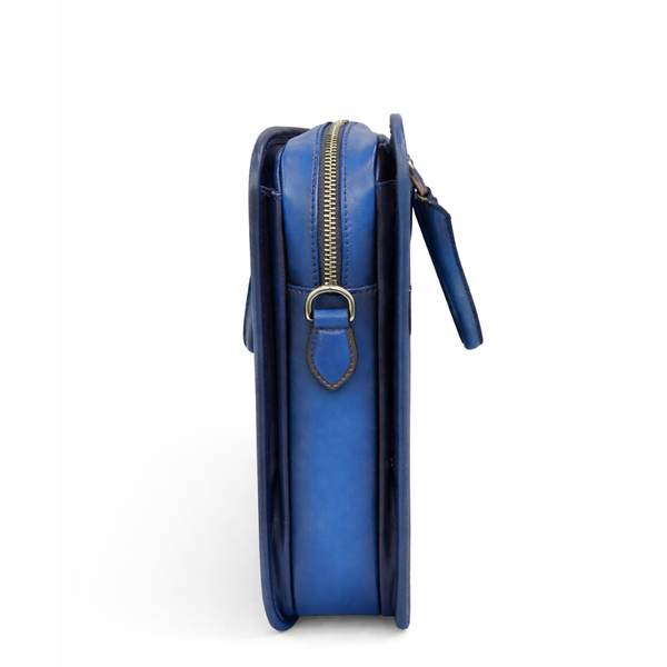 Men s Multifunctional Leather Luxury Briefcase Bag - Blue