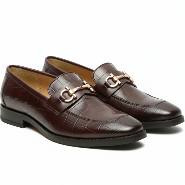 Men Solid Leather Horsebit Buckled Loafer